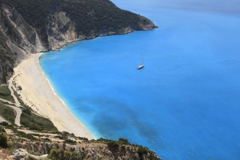 Sailing yacht at Myrtos beach