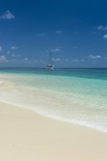 Beautiful white sand beach on Monuriki or Cast away island
