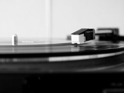 Vinyl record spinning on a turntable