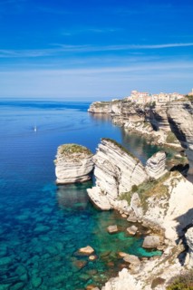 Steep coast of Bonifacio with old town on a limestone plateau
