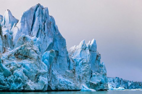 High ice seracs at an glacier at Spitsbergen in the arctic