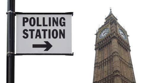 Polling station sign in London