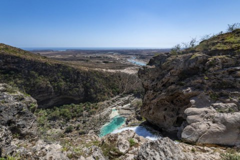 Huge waterfall with turquoise rockpools