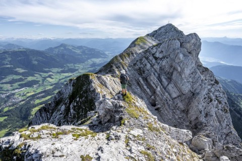 Mountaineer on a ridge path