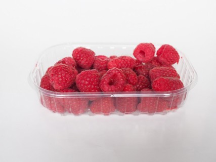 Raspberry fruit in plastic box