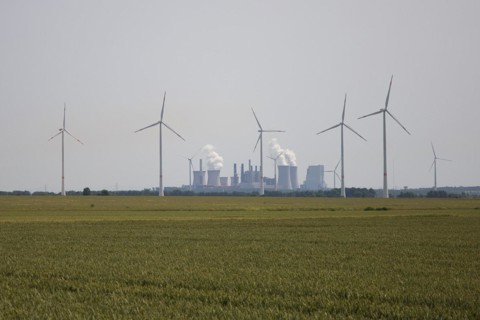 Lignite-fired power plant on the edge of the Garzweiler open-cast lignite mine