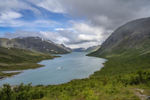 View of lake Gjende with boat