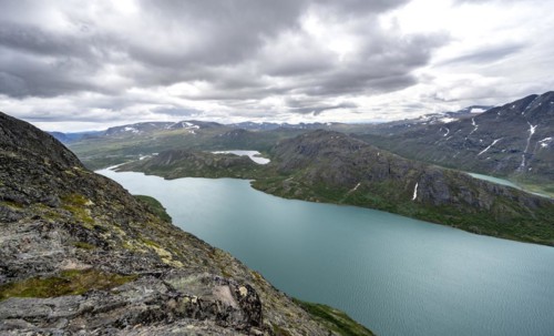 View of lake Gjende and mountains
