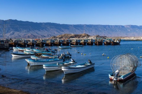 Fishing port of Mirbat with small fishing boats