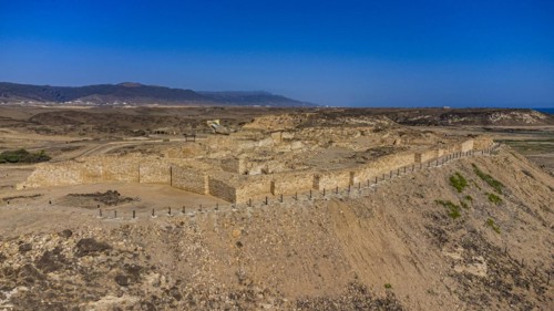 Aerial of the Unesco site the old Frankincense harbour Sumhuram