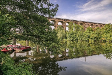 The Enzviaduct railway viaduct over the river Enz in the town of Bietigheim-Bissingen