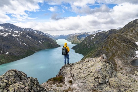 View of Lake Gjende and mountains