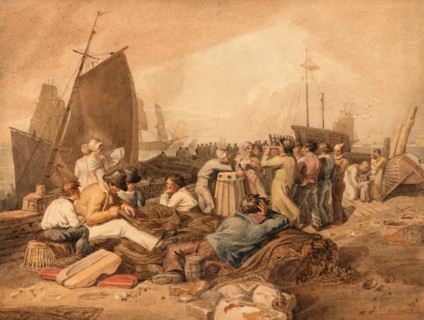 People waiting with luggage at Dover Pier