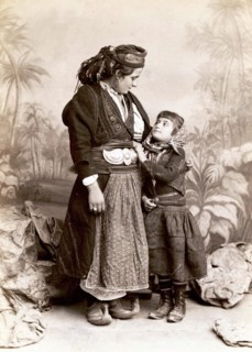 Studio Portrait of Woman and Child in Traditional Greek Dress