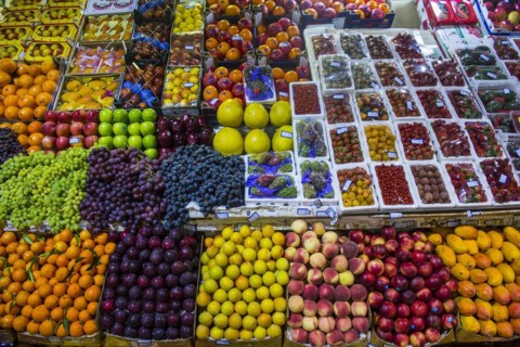 Colourful fruits for sale in the bazaar Souk Al-Mubarakiya