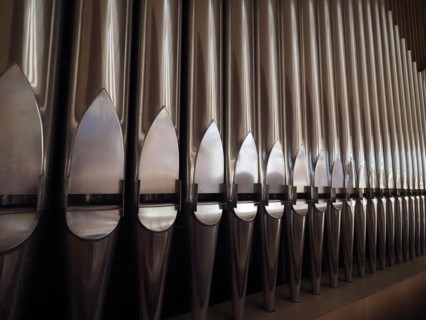 Large church pipe organ keyboard music instrument