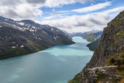 View of Lake Gjende and mountains