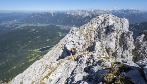 Mountaineer climbing in the rock