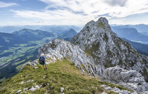 Mountaineer on a ridge path