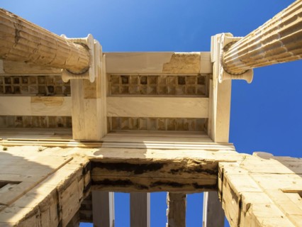 Columns of Propylaea gate entrance of Acropolis in Athens