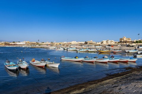 Fishing port of Mirbat with small fishing boats