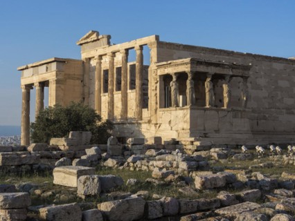 View of Erechtheion and porch of Caryatids on Acropolis in Athens
