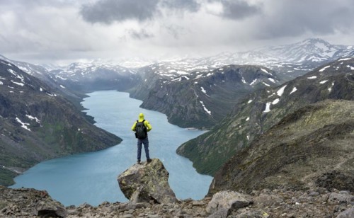 Climber standing on rocks