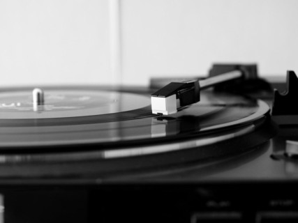 Vinyl record spinning on a turntable