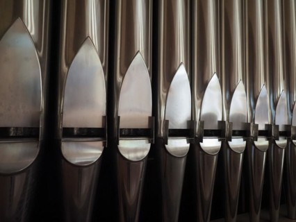 Large church pipe organ keyboard music instrument