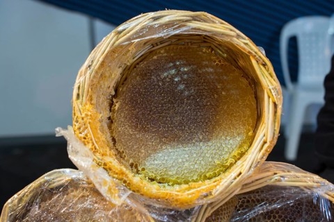 Sweet fresh honey in the sealed comb frame