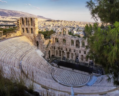 View of Odeon of Herodes Atticus theater on Acropolis
