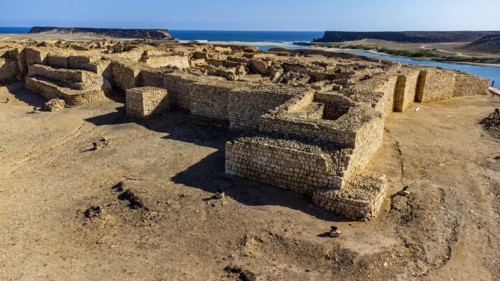 Aerial of the Unesco site the old Frankincense harbour Sumhuram