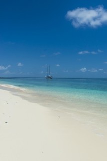 Beautiful white sand beach on Monuriki or Cast away island