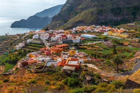 Aerial view of the town of Agulo in La Gomera
