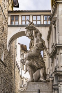 The Rape of Polyxena is a fine diagonal sculpture by Pio Fedi placed in the Loggia dei Lanzi