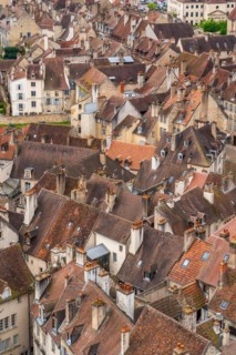 View from the tower of the Collegiate Church of Notre Dame of the houses and roofs in the historic centre