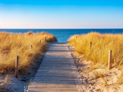 Beach access at the Baltic Sea in the evening light