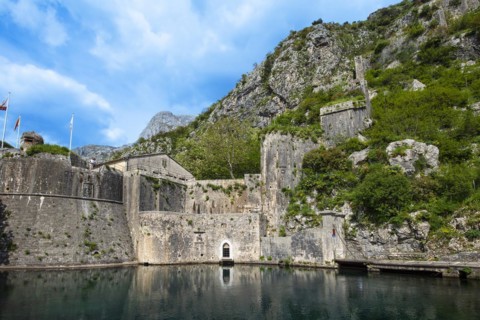 Historic fortifications at the South Gate with 13th century drawbridge in Old Town of Kotor