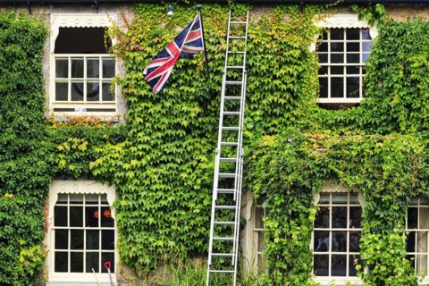 Green facade with Union Jack and ladder