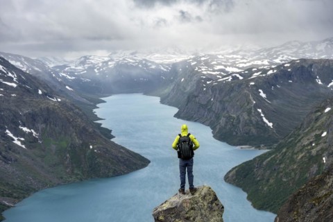 Climber standing on rocks