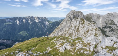 Mountaineer on a ridge path