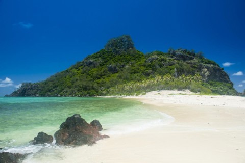 Beautiful white sand beach on Monuriki or Cast away island