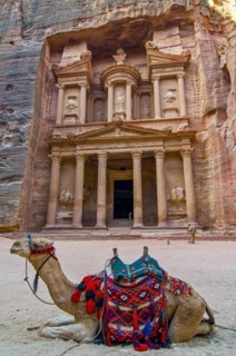 Camel in front of tomb in the rock