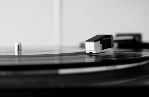 Vinyl record spinning on a turntable