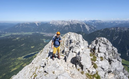 Mountaineer climbing in the rock