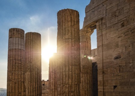 Columns of Propylaea gate entrance of Acropolis in Athens