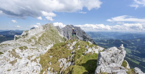 Mountaineer on a ridge trail