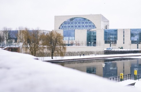 Federal Chancellery in winter in Berlin