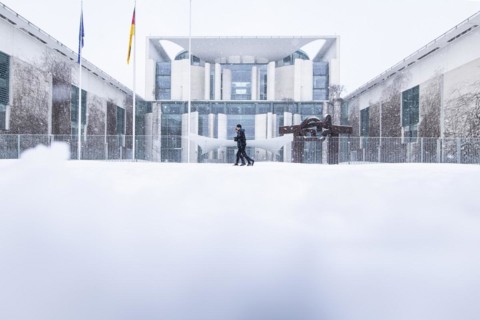 The Federal Chancellery in front of the Federal Government-Laender on the further procedure of the Corona restrictions
