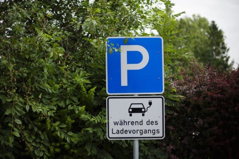 Free charging places at a charging station for electric vehicles in the green. Ummanz